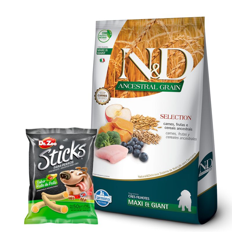 3N-D Ancestral Perro Cachorro Maxi SELECTION 15 Kg + SNACK PERRO STICKS DR ZOO - 50  GR