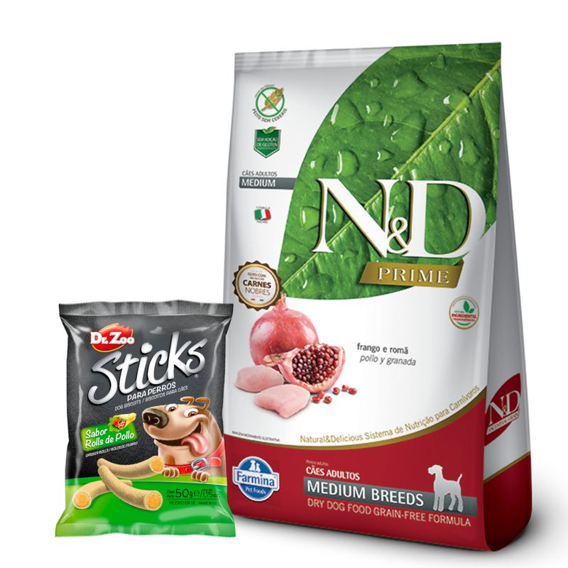 3N-D Prime Perro Adulto Mediano + SNACK PERRO STICKS DR ZOO - 50  GR