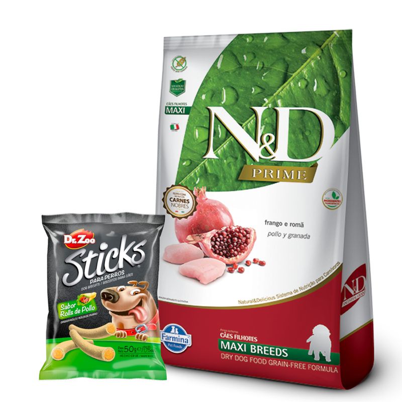 3N-D Prime Perro Cachorro Maxi + SNACK PERRO STICKS DR ZOO - 50  GR