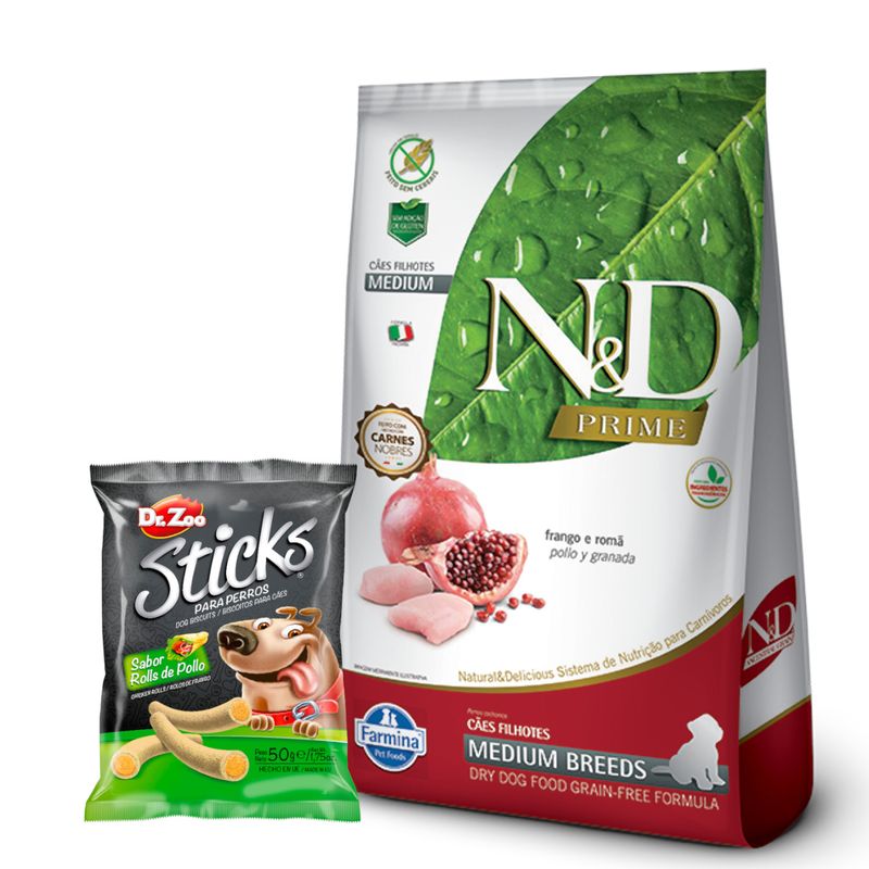 3N-D Prime Perro Cachorro Mediano + SNACK PERRO STICKS DR ZOO - 50  GR