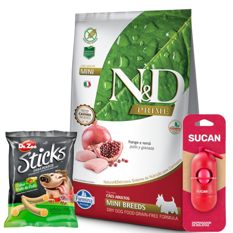 3N-D Prime Perro Adulto Mini + Porta bolsitas + SNACK PERRO STICKS DR ZOO - 50  GR