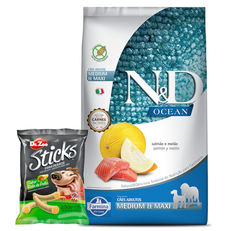 N-D Ocean Adulto Medium + SNACK PERRO STICKS DR ZOO - 50  GR