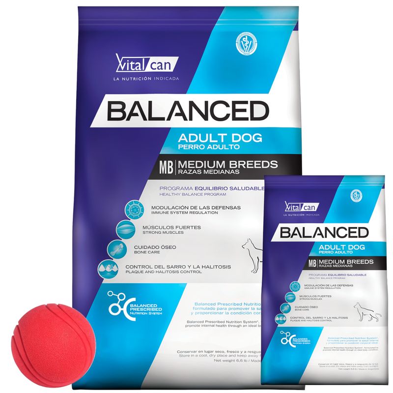 Balanced Dog Adulto M 20 + 2 Kg + pelota